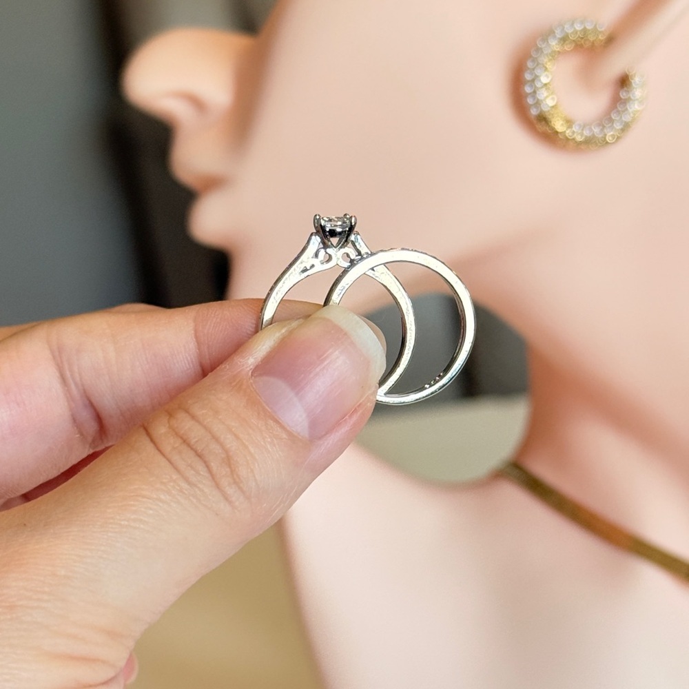 S925 Silver Cubic Zirconia Ring Set - Picture 4 of 7